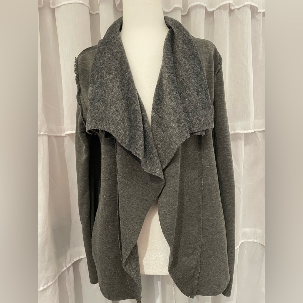 Anama Open Front Faux Fur Lined Gray Cardigan Small
